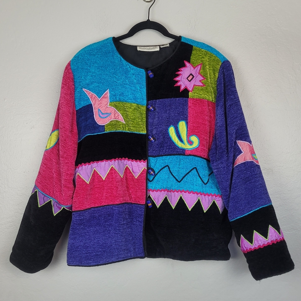 Draper's & Damon's Vintage Colorful 90's Y2K Funky Chenille‎ Cardigan Jacket